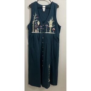 Vtg‎ Christopher & Banks Women's Large Jumper Maxi Dress Winter Birdhouses